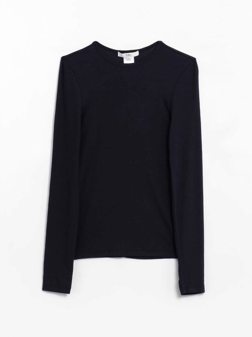 NEW TIBI women's ribbed crewneck pullover tee in navy